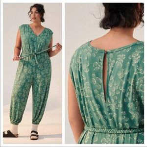 Anthropologie Floral Belted Knit Jumpsuit